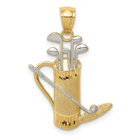 14k Two Tone Gold Polished Golf Bag Pendant