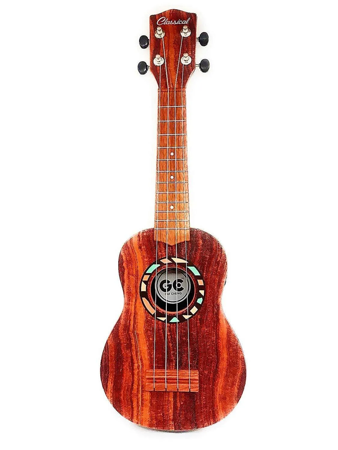 21" Plastic Ukulele Guitar Set Kids 4 String Acoustic Hawaiian Faux Wood Guitar