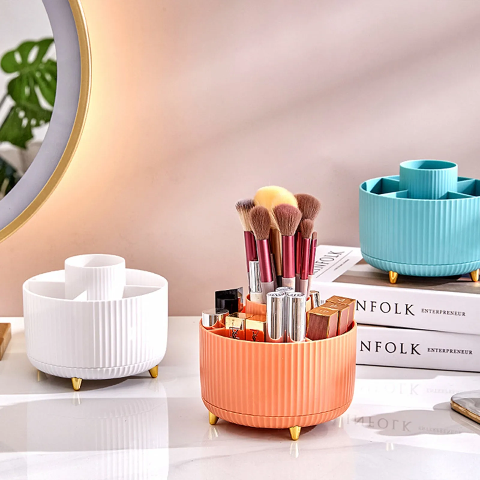 360° Rotating Makeup Brush Organizer