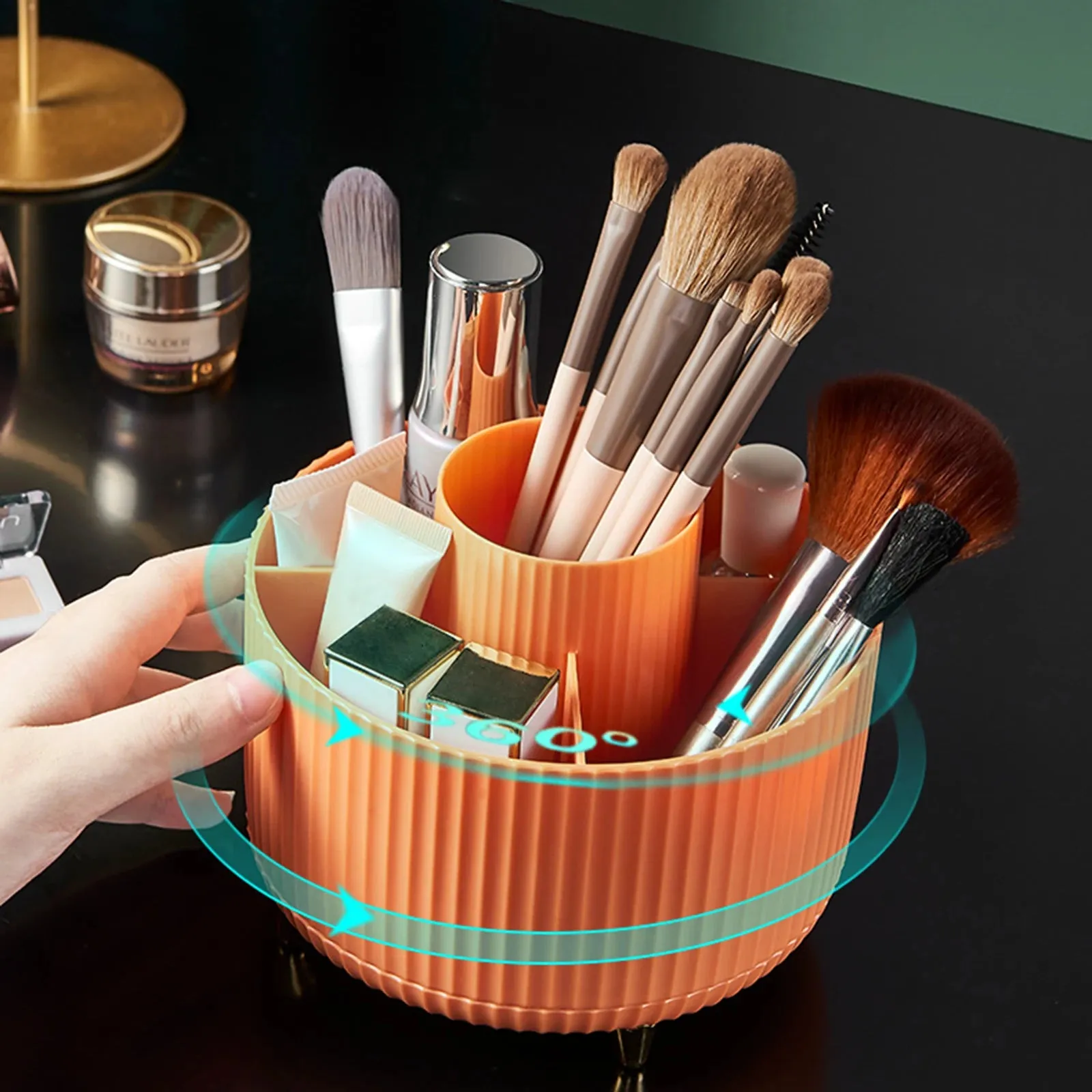 360° Rotating Makeup Brush Organizer