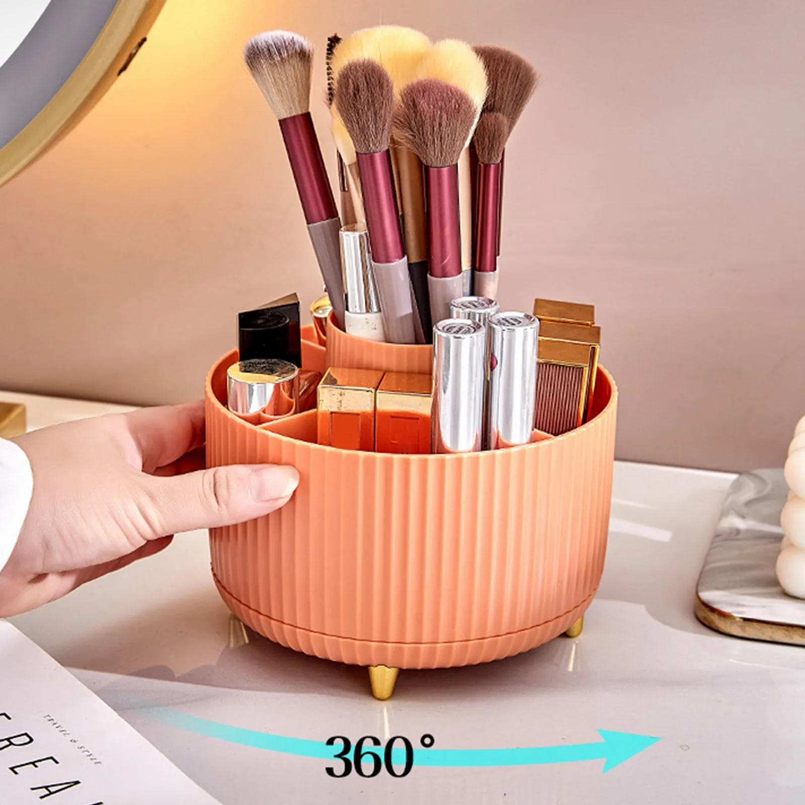 360° Rotating Makeup Brush Organizer