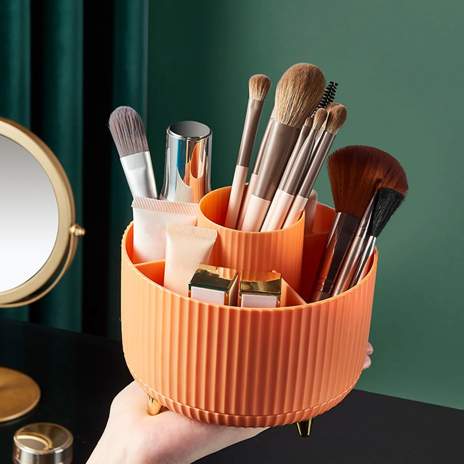 360° Rotating Makeup Brush Organizer