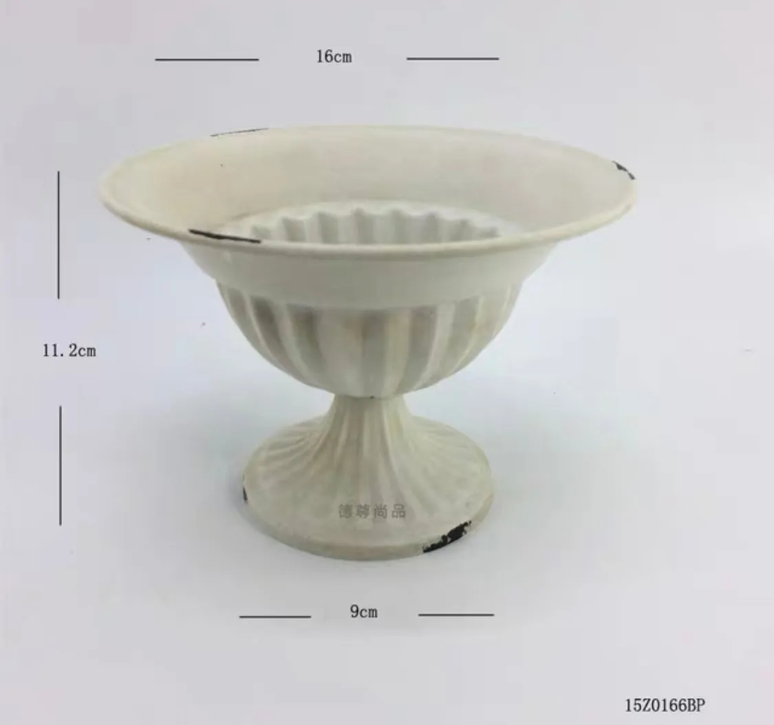 4.5” high round White bowl /urn METAL