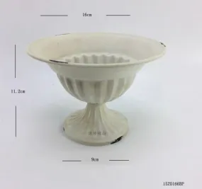 4.5” high round White bowl /urn METAL