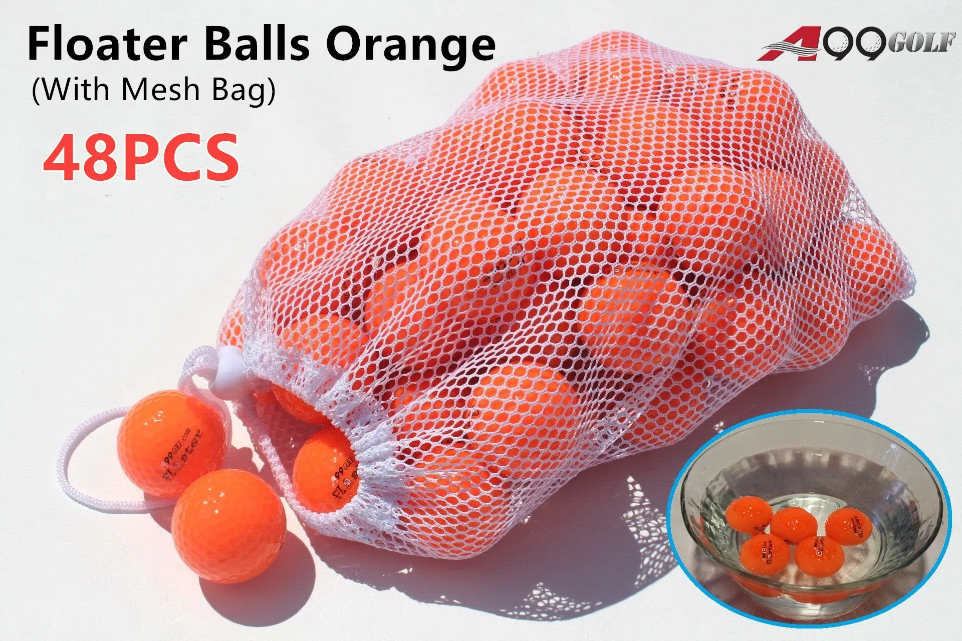 48pcs A99 Golf Floater Balls Floating Float Water Range Pool Pond Balls Water Fun Orange w Mesh Carry Bag