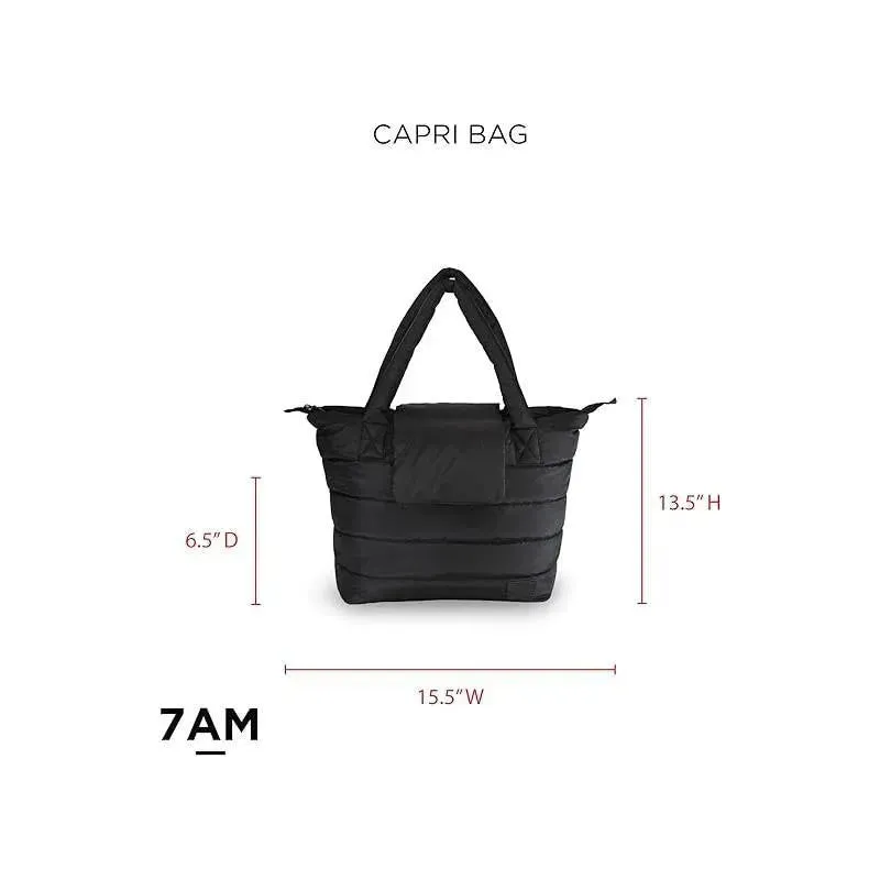 7AM Voyage - Waterproof Capri Diaper Bag with Crossbody Straps, Black Polar