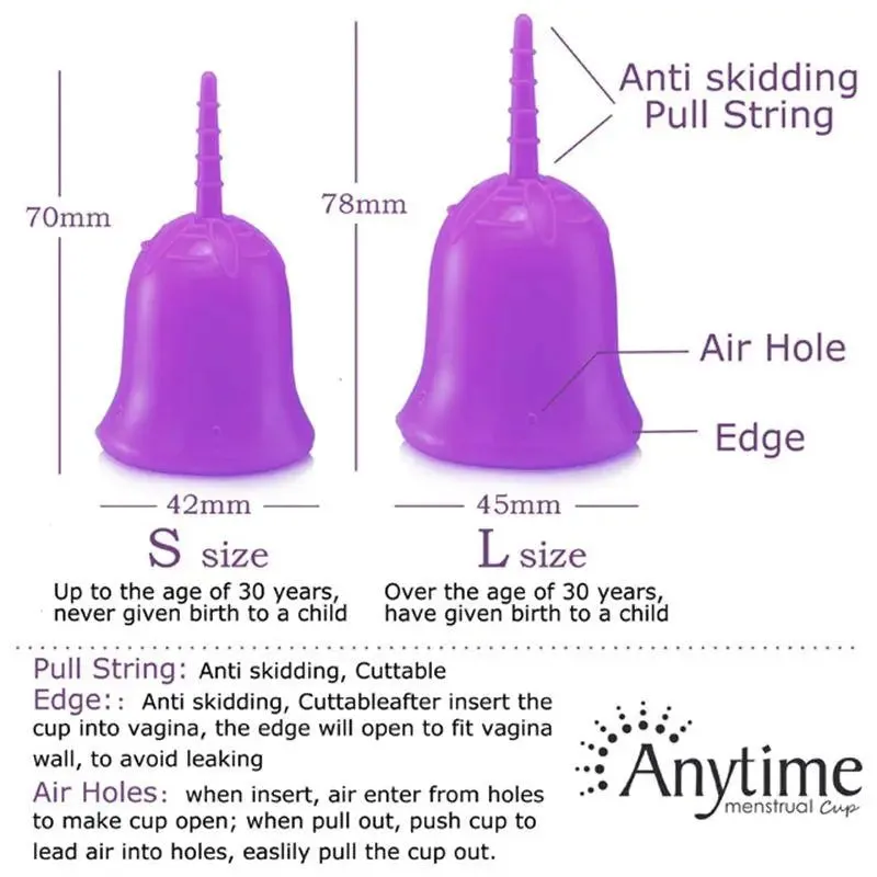 Anytime Reusable Menstrual Period Cup Medical Grade Silicone