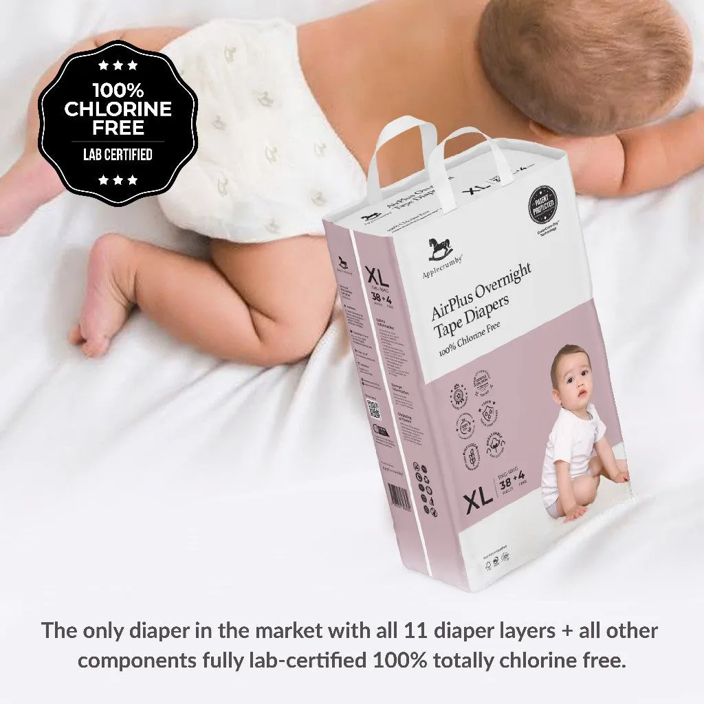 Applecrumby AirPlus Overnight Tape Diapers - S56 / M52 / L48 / XL42