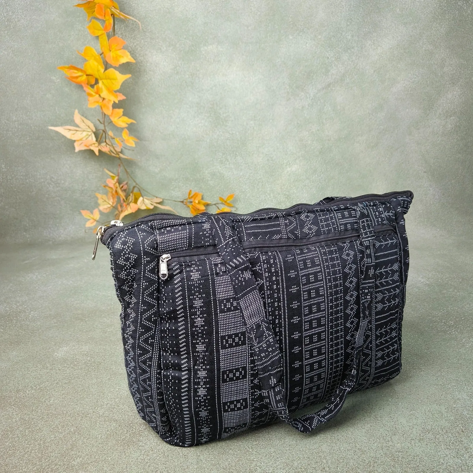 Baby Bag Diaper bag Hospital Bag Black with Grey Turkish Kilm Prints Design