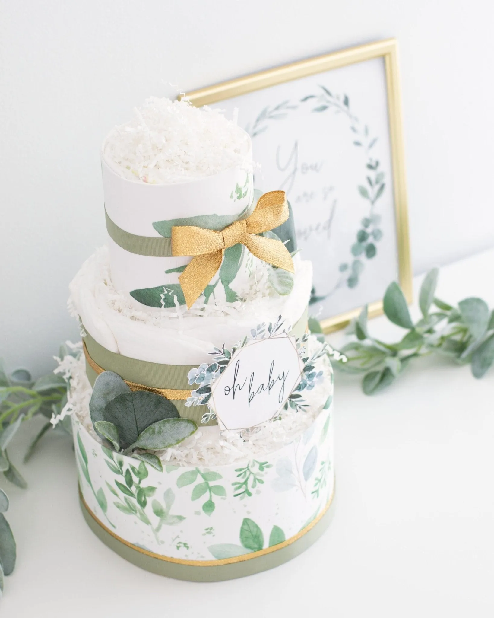 Baby Blossom Company Greenery Diaper Cake