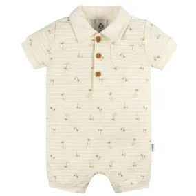 Baby Boys Palm Tree Stripe Collared Romper