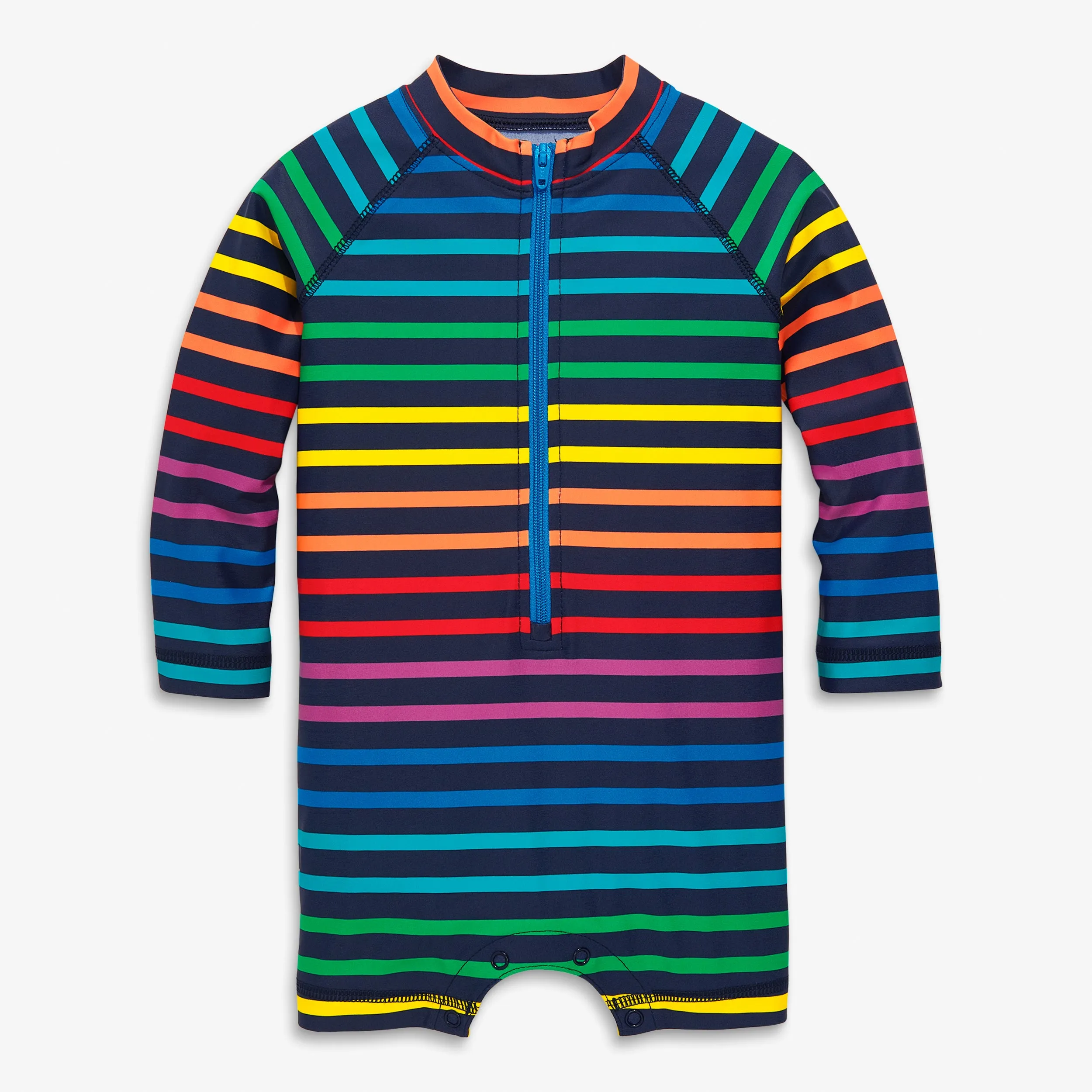 Baby one-piece rash guard in double rainbow stripe