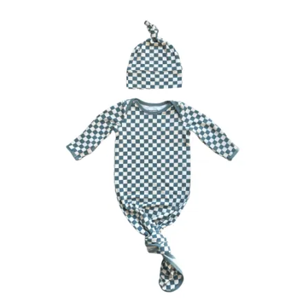 Baby Sprouts, Knotted Sleeper Set-Checkered in Storm