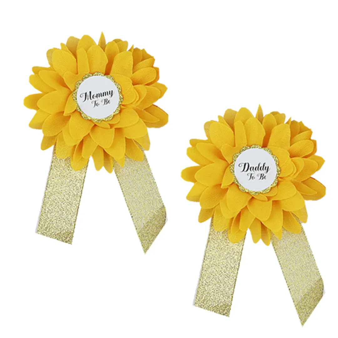 Babymoon Set of 3 Pregnant Mothers Maternity Belt with Mom & Dad Badges - Yellow