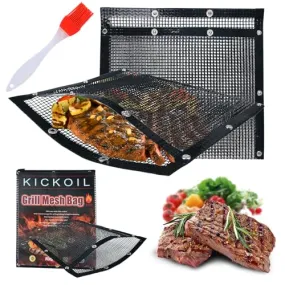 BBQ Mesh Grilling Bags Set 2 Grill Accessories BBQ Tools Reusable Non-Stick Grill Bag for Charcoal Gas Electric Smokers Grillers Camper Heat Resistant Barbecue Bag Vegetables Grilling Pouches Large