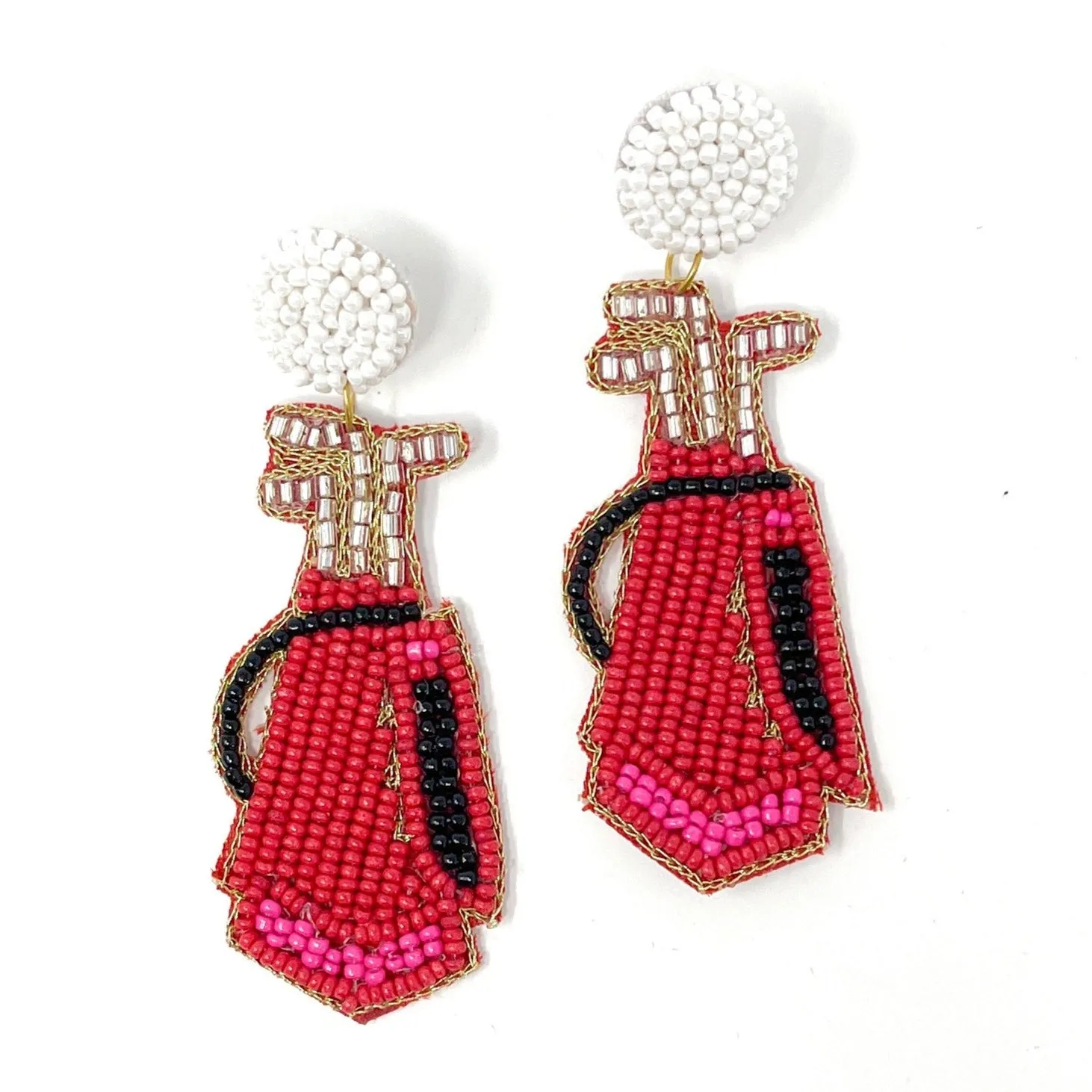 Beaded Red Golf Bag Earrings