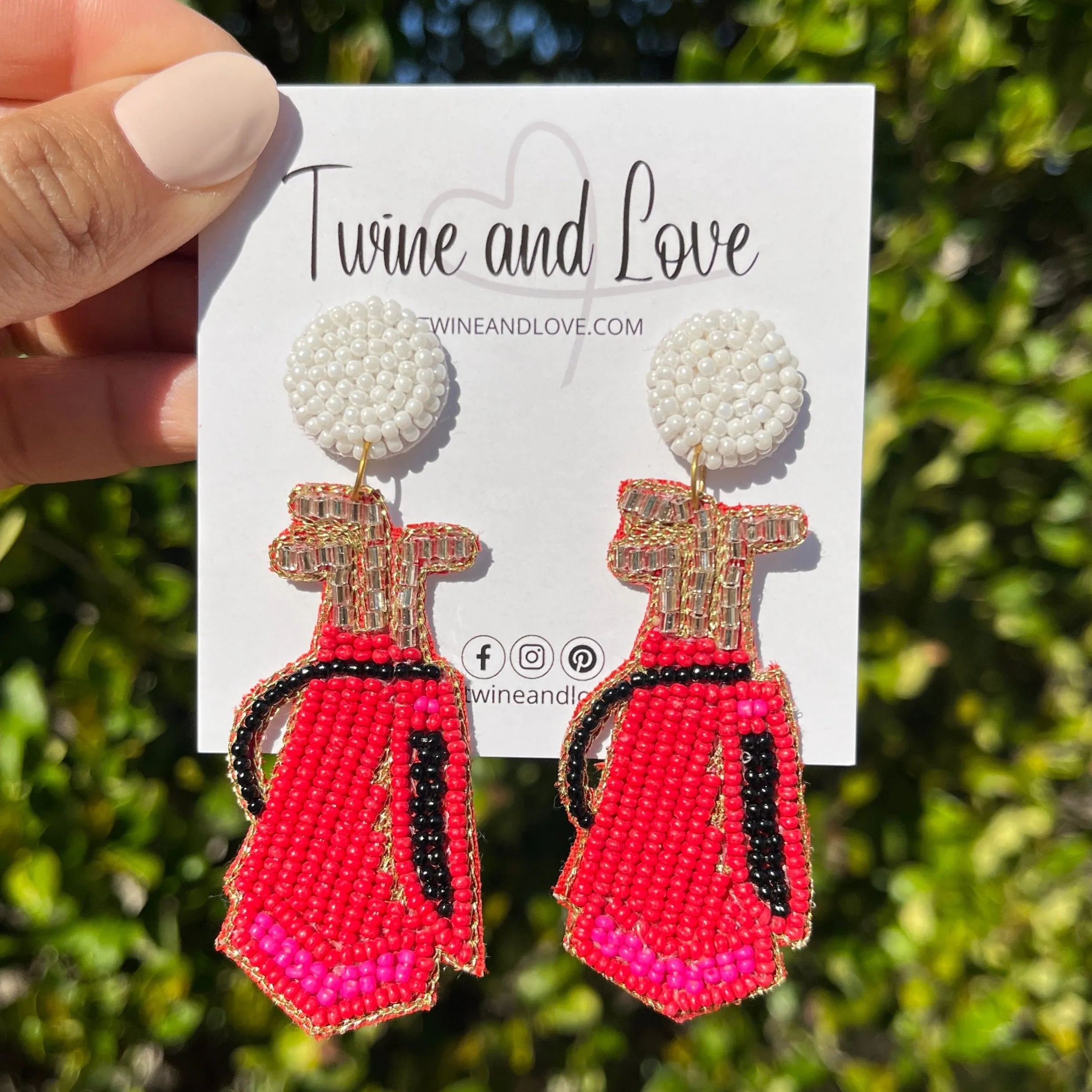 Beaded Red Golf Bag Earrings