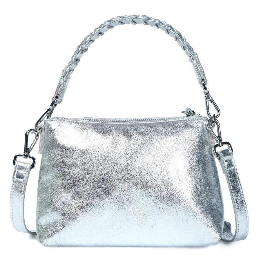 Bell & Fox Indira Bow Detial Clutch/Crossbody Bag in Silver