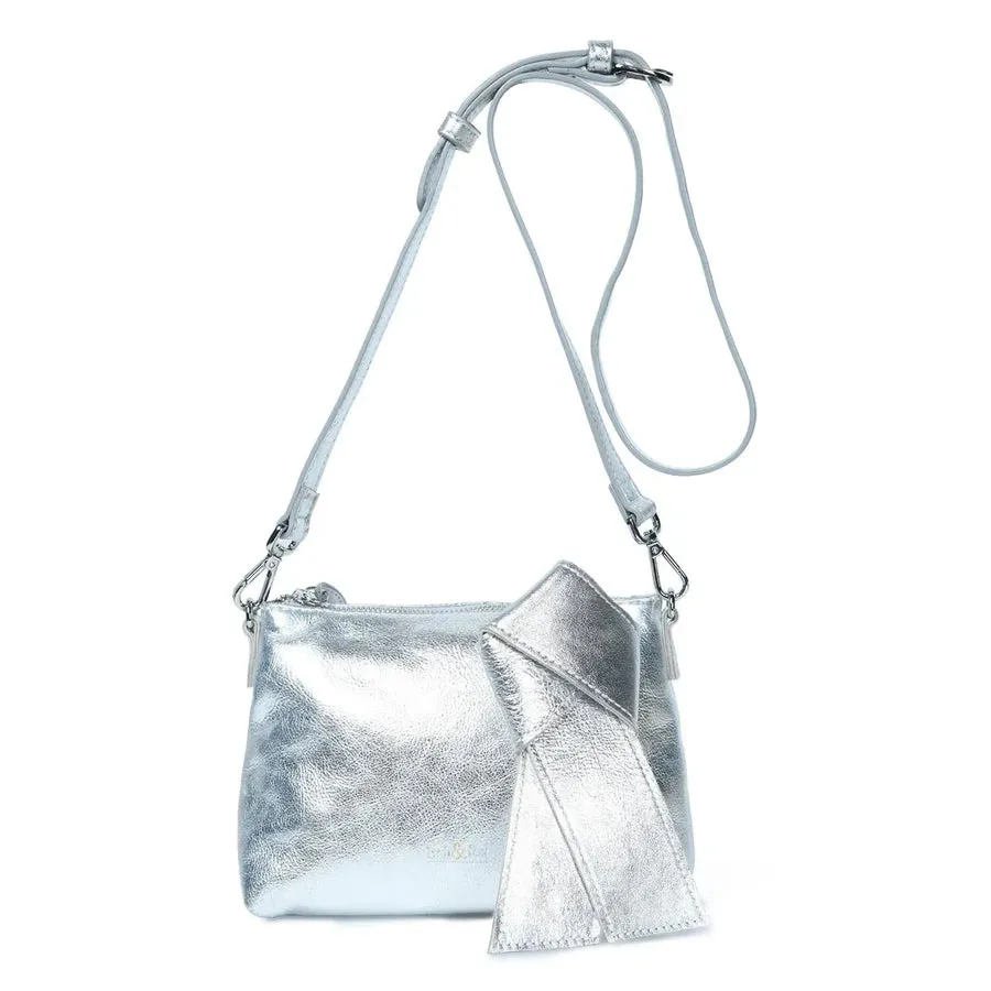 Bell & Fox Indira Bow Detial Clutch/Crossbody Bag in Silver