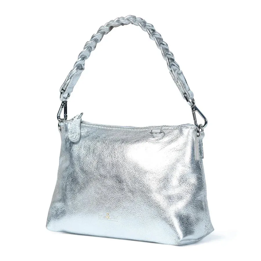 Bell & Fox Indira Bow Detial Clutch/Crossbody Bag in Silver