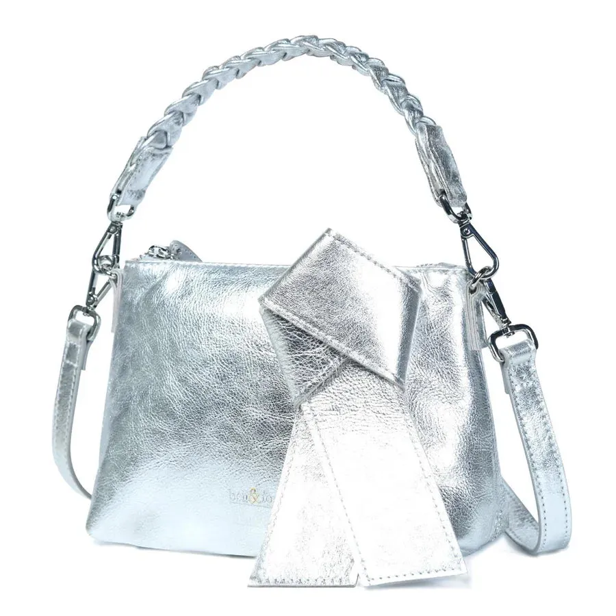 Bell & Fox Indira Bow Detial Clutch/Crossbody Bag in Silver