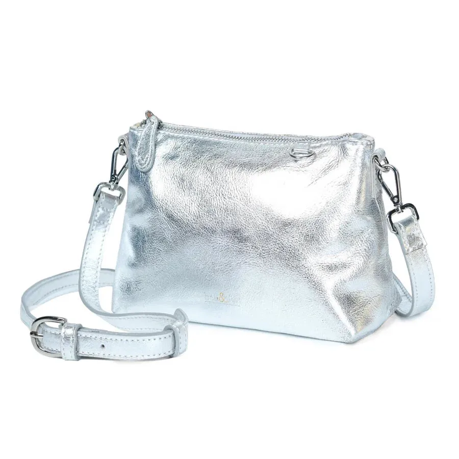 Bell & Fox Indira Bow Detial Clutch/Crossbody Bag in Silver