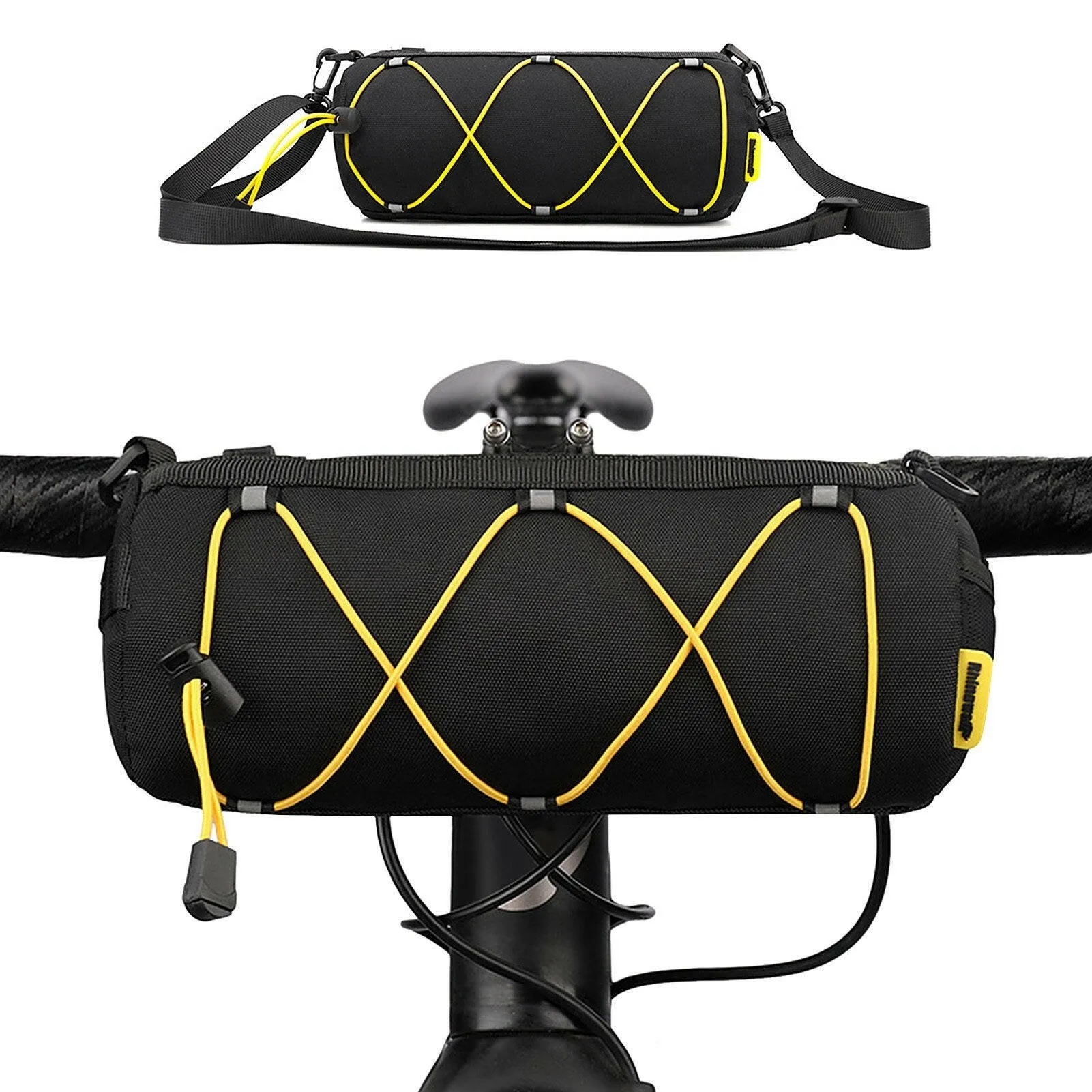 Bike Handlebar Bag Cycling Front Cylinder Storage Bag Bicycle Mobile Phone Holder Front Frame Top Tube Pouch Shoulder Bag Elastic Band