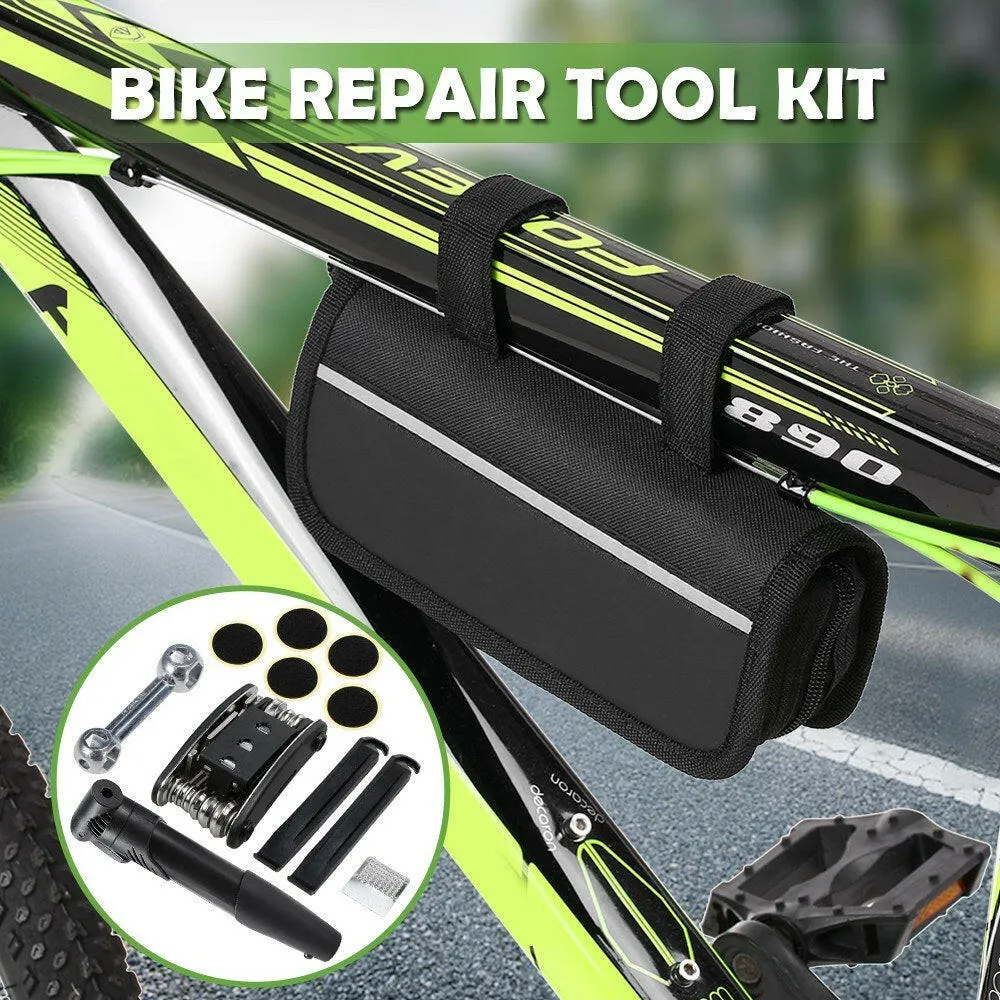 Bike Repair Tool Kit Bike Tire Lever 120PSI Manual Pump Bone Wrench 16-IN-1 Multi-functional Tool Bike Tire Repair Kit with Storage Pouch