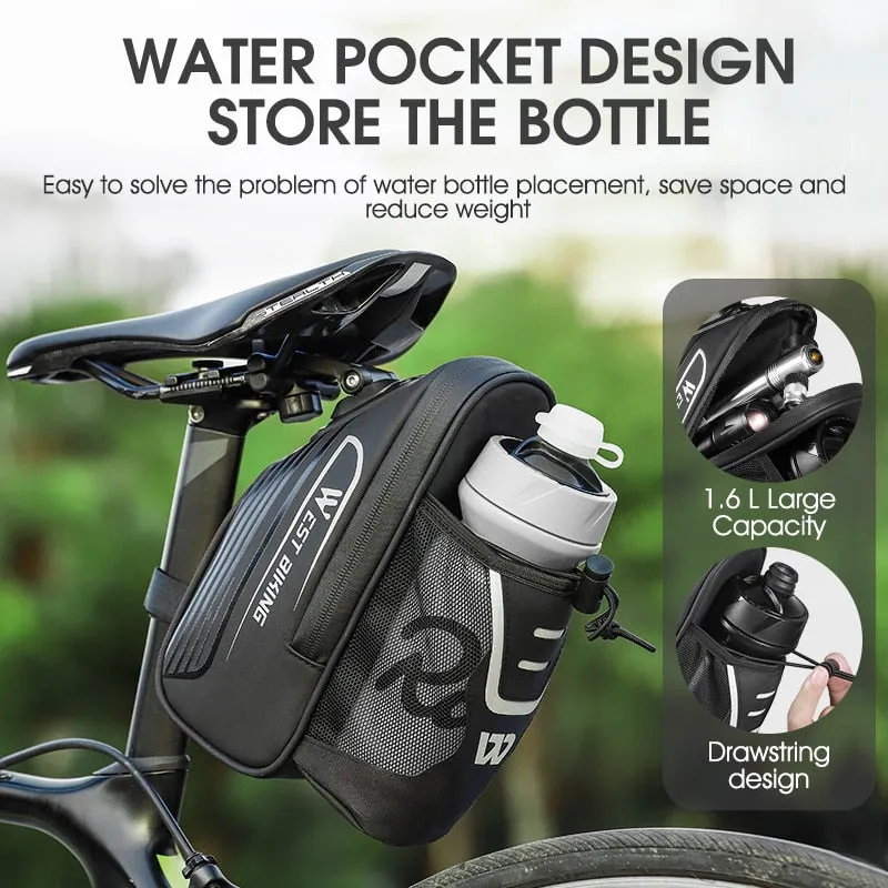 Bike Saddle Bag With Water Bottle Pocket MTB Road Bicycle Under Seat Bag Waterproof Tail Pannier Cycling Accessories