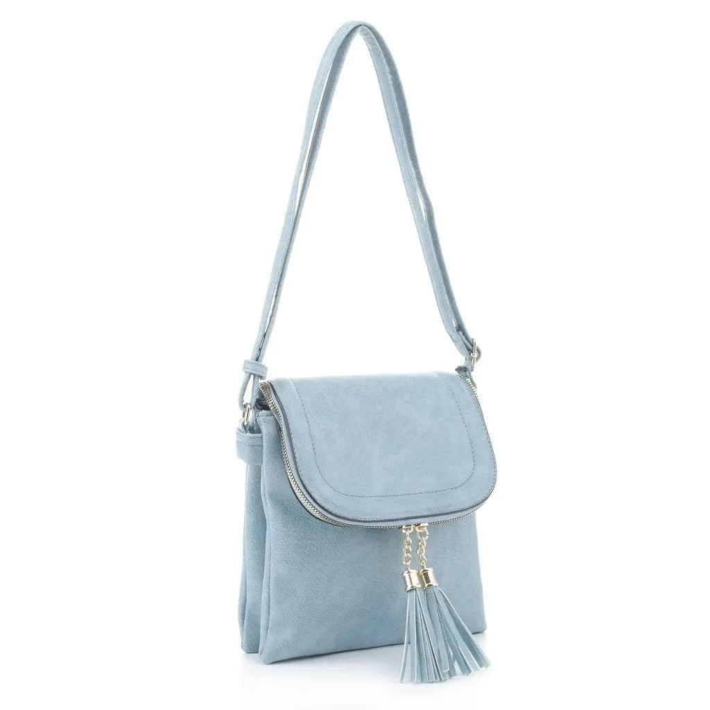 BJ6285 Fold-over Two Compartment Crossbody with Tassel