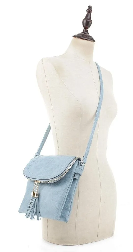 BJ6285 Fold-over Two Compartment Crossbody with Tassel