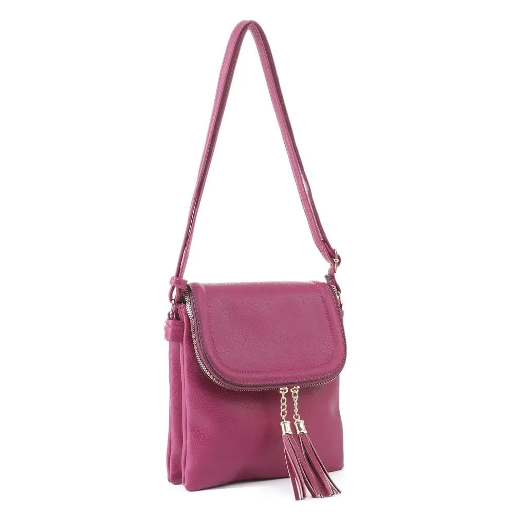 BJ6285 Fold-over Two Compartment Crossbody with Tassel