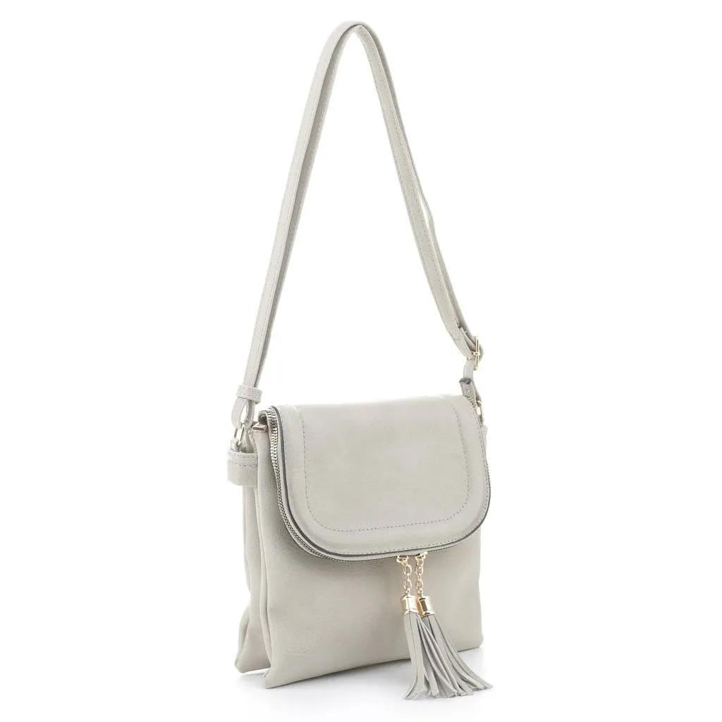 BJ6285 Fold-over Two Compartment Crossbody with Tassel