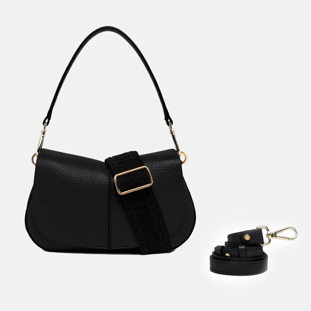 Black Leather Helena Baguette Bag