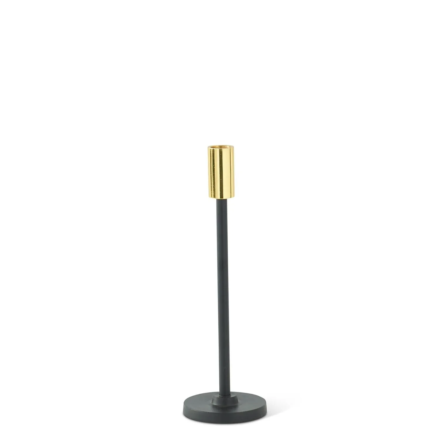 Black Metal Slender Taper Candleholders w/Gold Tops