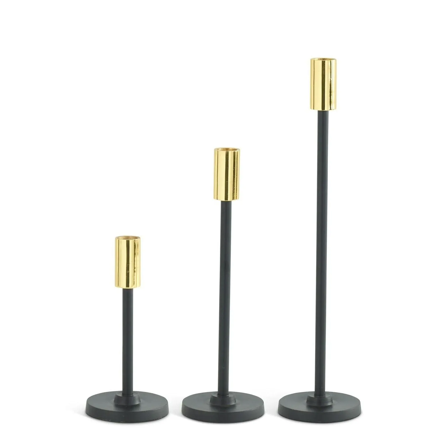 Black Metal Slender Taper Candleholders w/Gold Tops