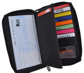 Black Zip Around Genuine Leather Checkbook Credit Card ID Holder Wallet