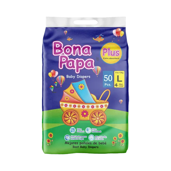 BONA PAPA PLUS BABY DIAPERS LARGE 4 9-14 KG 50PCS