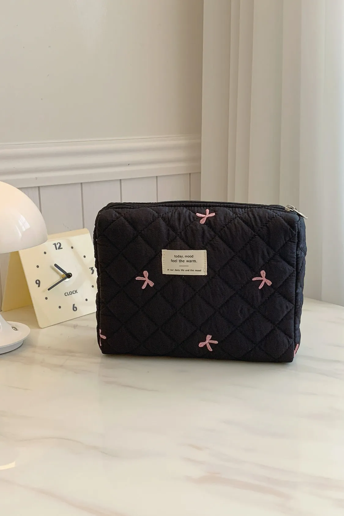 Bow Embroidered Quilted Storage Bag