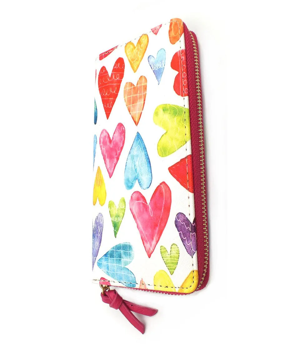 Bright Multi Hearts Vegan Leatherette Bi-Fold Fashion Wallet