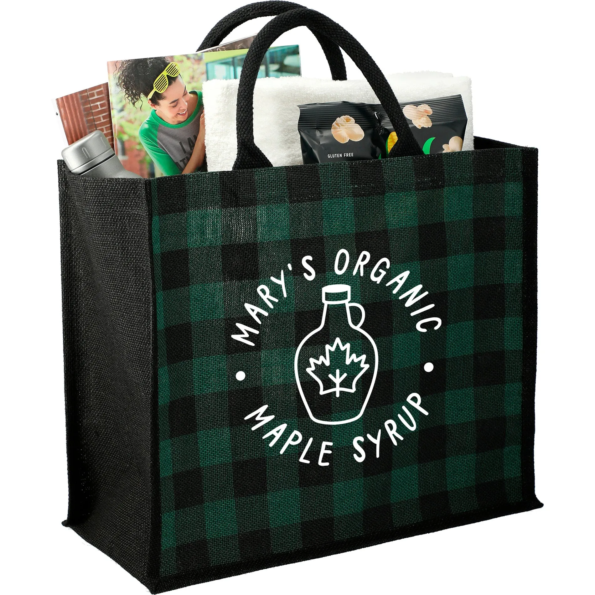 Buffalo Plaid Printed Jute Tote