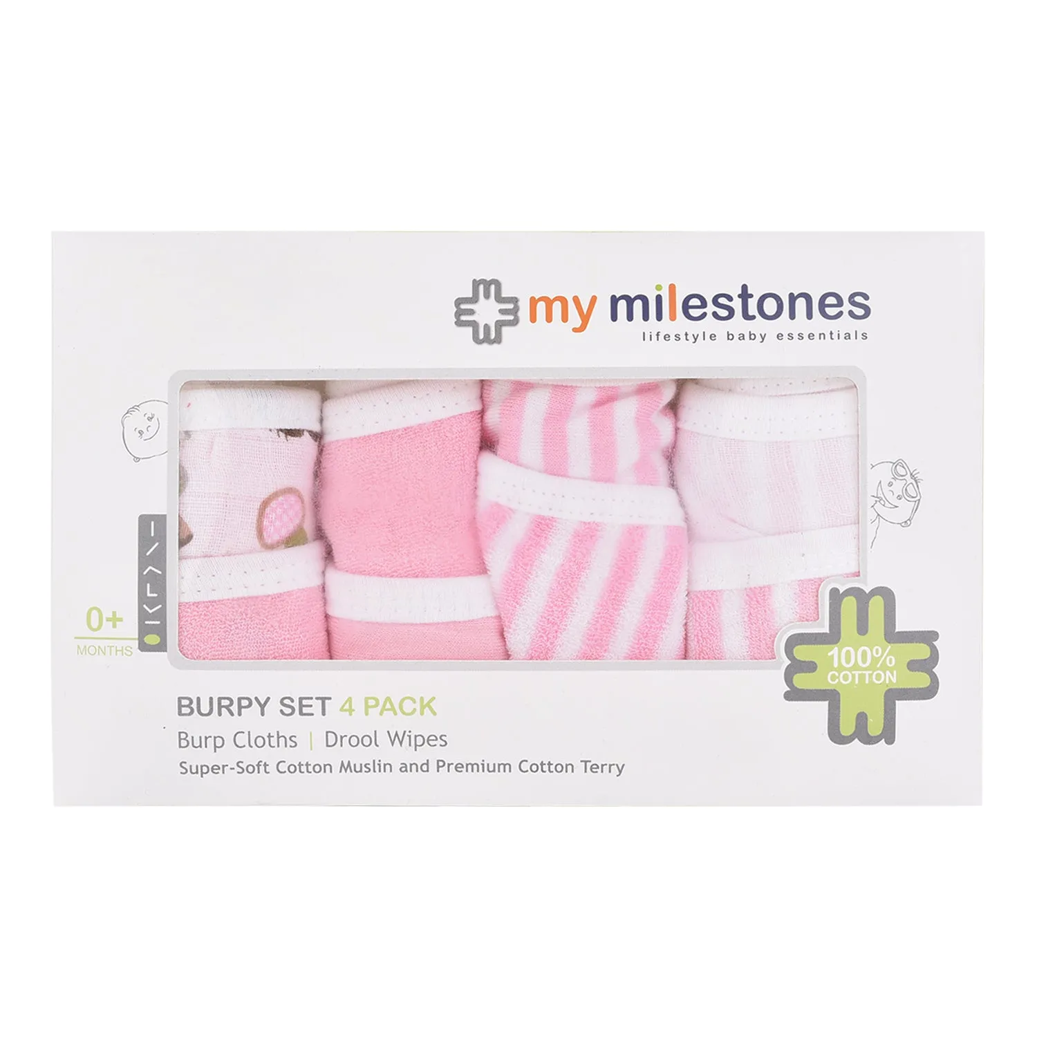 Burpy - Terry Muslin - 4Pc Set - Pink