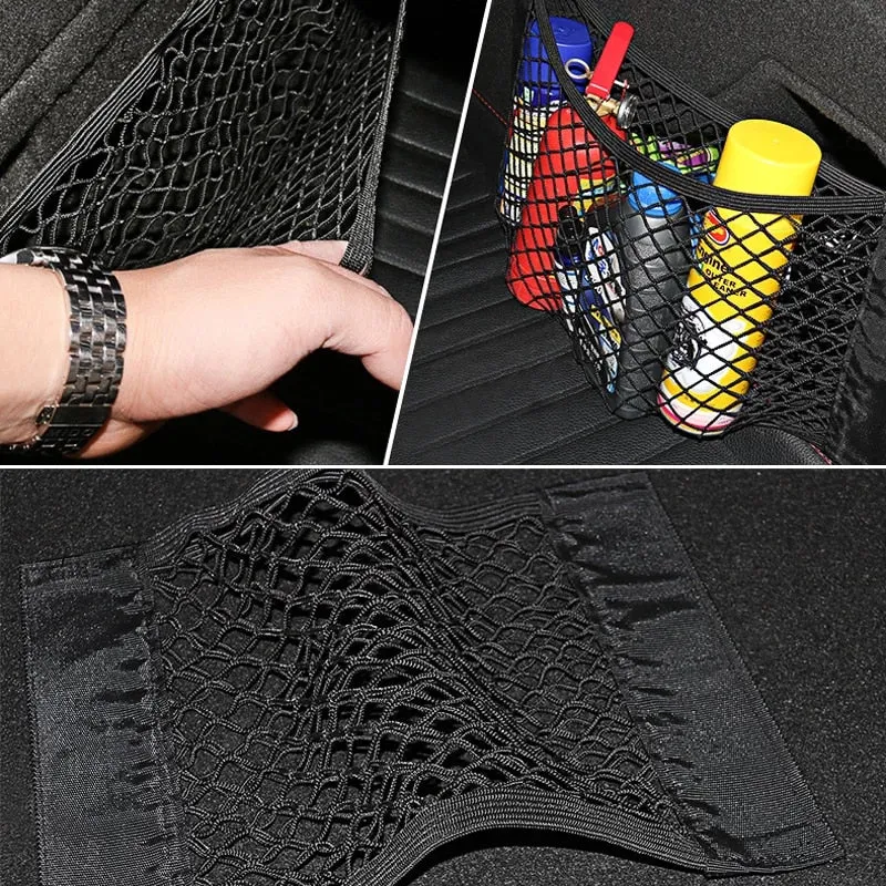 Car Back Rear Mesh Trunk Seat Elastic String Net Magic Sticker Universal Storage Bag