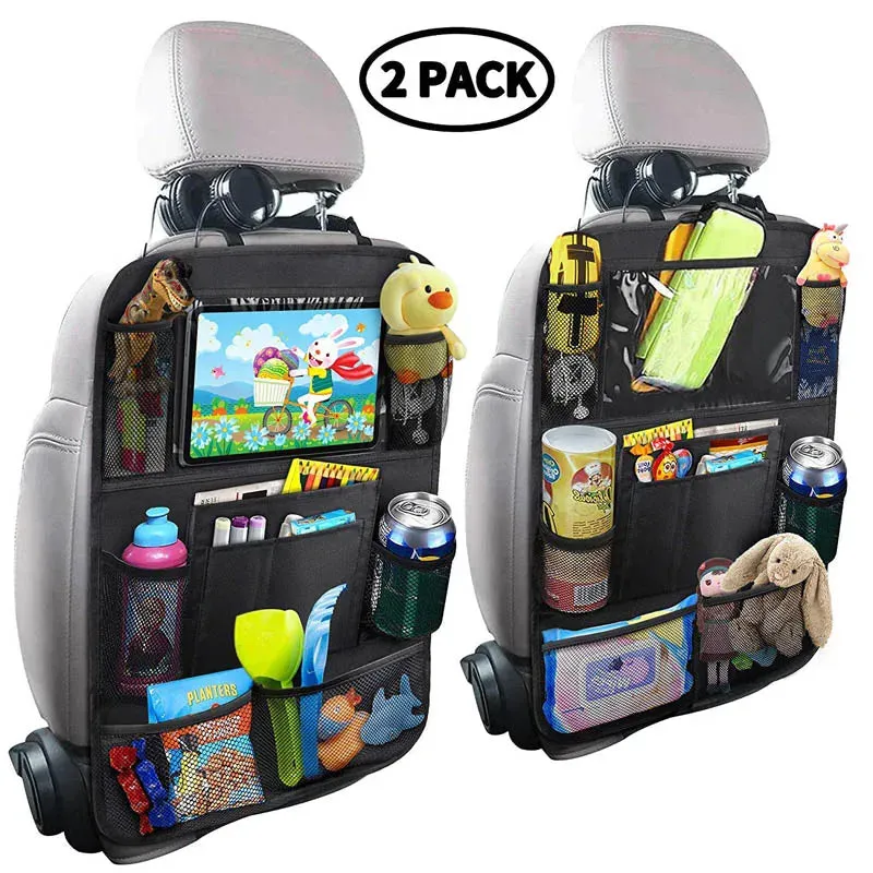 Car Back Seat Organizer with Touch Screen Tablet Holder for Kids & All Others - Black, Car Seat Back Bag Featuring kick mats,  a pocket for toys, Mesh Pocket with waterproof Design - Perfect Gift for Kids & Family