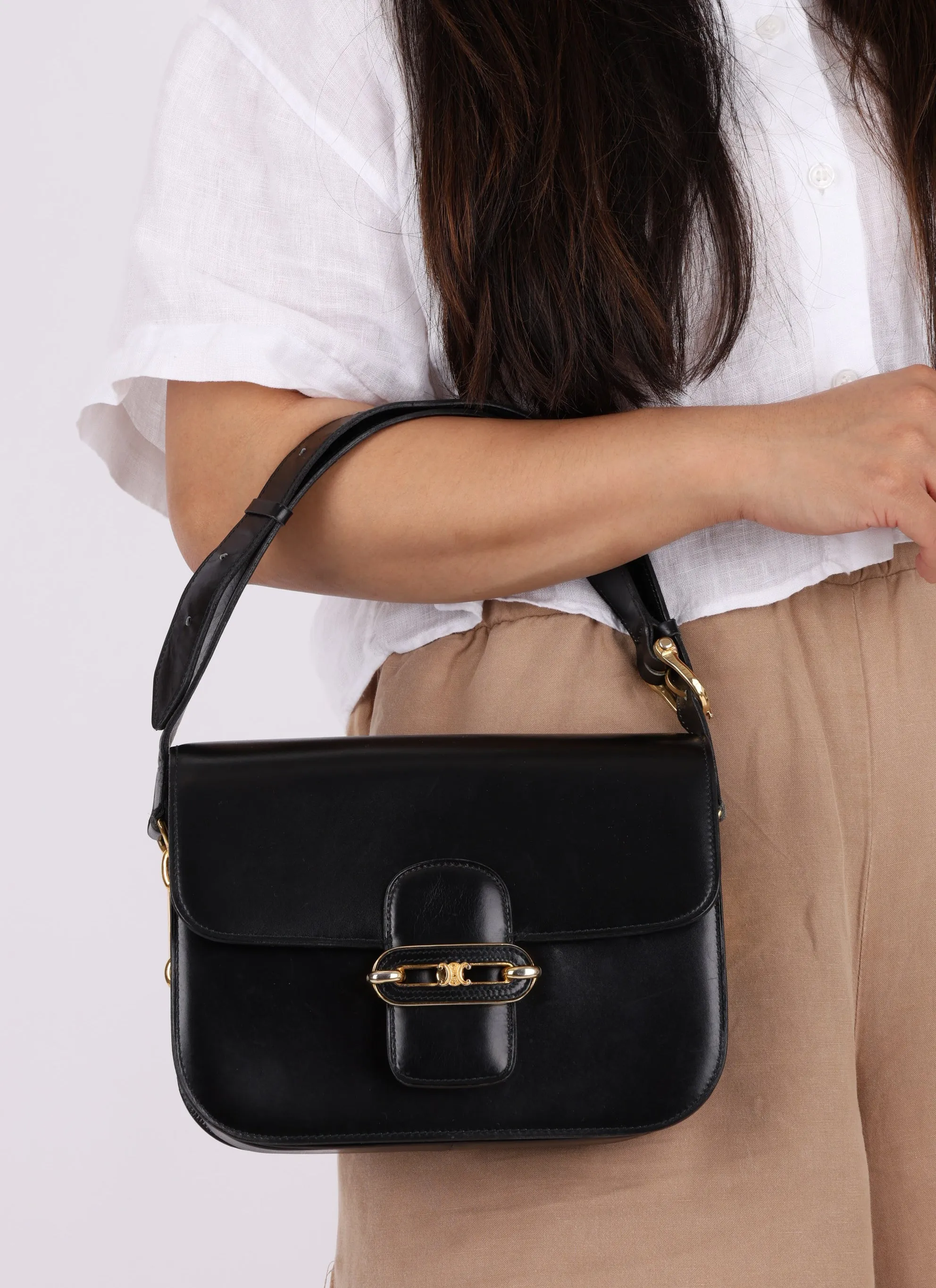 Celine Box Calf Triomphe Shoulder Bag