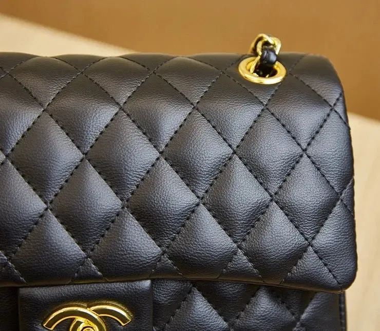 Chanel Brand Orignal Classic Medium Black lambskin leather with Gold hardware 4485