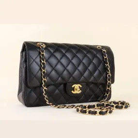 Chanel Brand Orignal Classic Medium Black lambskin leather with Gold hardware 4485