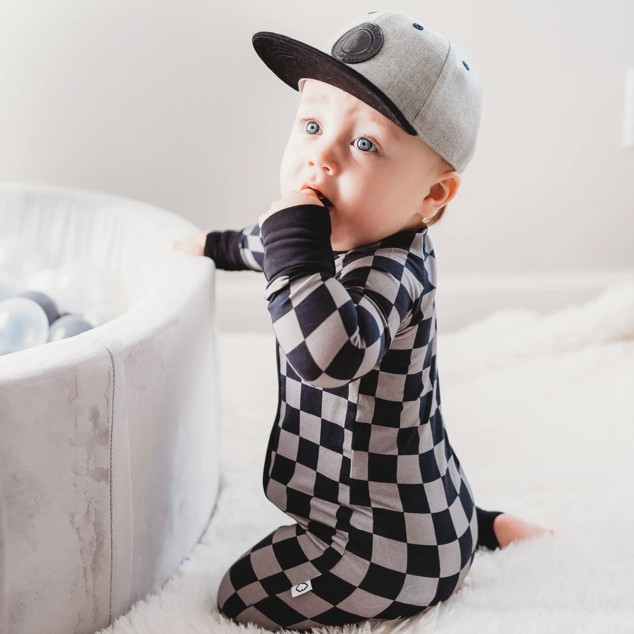 Charcoal Checkers Dream Romper