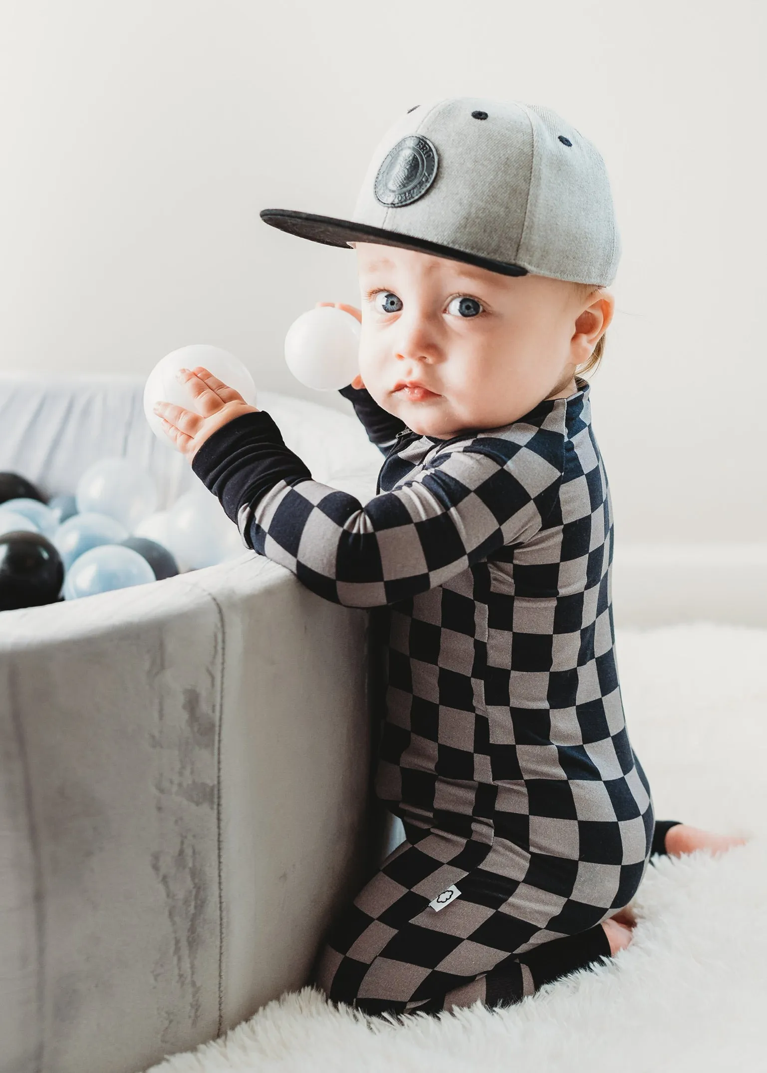 Charcoal Checkers Dream Romper