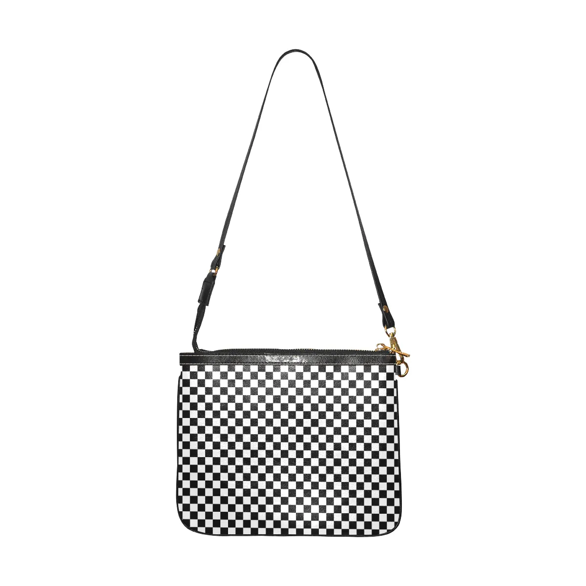 Check Print Small Shoulder Bag, Black White Checkered Women Leather Unique Cross Evening Travel Handmade Messenger Crossbody Zipper Purse